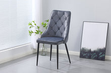 Load image into Gallery viewer, Button Tufted Dining Chair - Grey / Black legs
