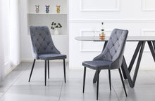 Load image into Gallery viewer, Button Tufted Dining Chair - Grey / Black legs
