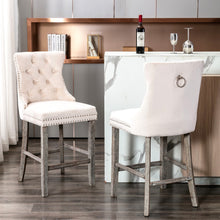 Load image into Gallery viewer, 2X Velvet Bar Stools with Studs Trim Wooden Legs Tufted Dining Chairs Kitchen
