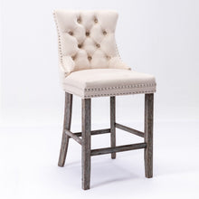 Load image into Gallery viewer, 2X Velvet Bar Stools with Studs Trim Wooden Legs Tufted Dining Chairs Kitchen
