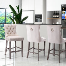 Load image into Gallery viewer, 2X Velvet Bar Stools with Studs Trim Wooden Legs Tufted Dining Chairs Kitchen
