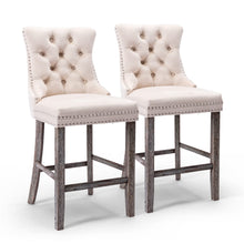 Load image into Gallery viewer, 2X Velvet Bar Stools with Studs Trim Wooden Legs Tufted Dining Chairs Kitchen
