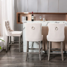 Load image into Gallery viewer, 2X Velvet Bar Stools with Studs Trim Wooden Legs Tufted Dining Chairs Kitchen
