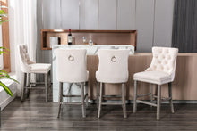 Load image into Gallery viewer, 2X Velvet Bar Stools with Studs Trim Wooden Legs Tufted Dining Chairs Kitchen
