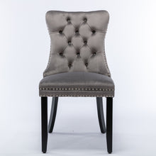 Load image into Gallery viewer, 2x Velvet Dining Chairs Upholstered Tufted Kithcen Chair with Solid Wood Legs Stud Trim and Ring-Gray
