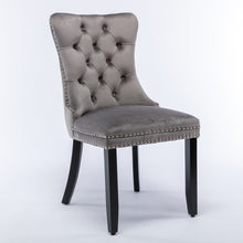 Load image into Gallery viewer, 2x Velvet Dining Chairs Upholstered Tufted Kithcen Chair with Solid Wood Legs Stud Trim and Ring-Gray
