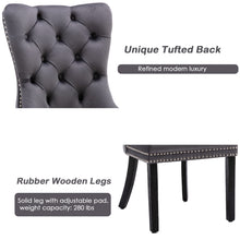 Load image into Gallery viewer, 2x Velvet Dining Chairs Upholstered Tufted Kithcen Chair with Solid Wood Legs Stud Trim and Ring-Gray
