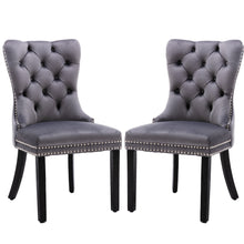 Load image into Gallery viewer, 2x Velvet Dining Chairs Upholstered Tufted Kithcen Chair with Solid Wood Legs Stud Trim and Ring-Gray
