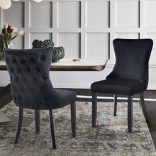 Load image into Gallery viewer, Paris Black Velvet and black Rubberwood Upholstered Dining Chairs Tufted Back -Set of 2
