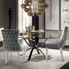 Load image into Gallery viewer, Paris Dark Grey Velvet  &amp; Silver Polished Steel Upholstered Dining Chairs Tufted Back - Set of 2
