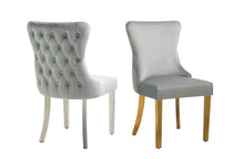 Load image into Gallery viewer, Paris Dark Grey Velvet  &amp; Silver Polished Steel Upholstered Dining Chairs Tufted Back - Set of 2
