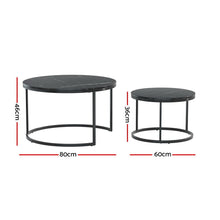 Load image into Gallery viewer, Nesting Coffee Tables Set of 2 Marble-effect Top 80/60CM Black Metal Base
