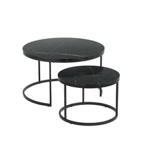 Load image into Gallery viewer, Nesting Coffee Tables Set of 2 Marble-effect Top 80/60CM Black Metal Base
