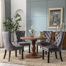 Load image into Gallery viewer, 2x Velvet Dining Chairs Upholstered Tufted Kithcen Chair with Solid Wood Legs Stud Trim and Ring-Gray
