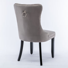 Load image into Gallery viewer, 2x Velvet Dining Chairs Upholstered Tufted Kithcen Chair with Solid Wood Legs Stud Trim and Ring-Gray
