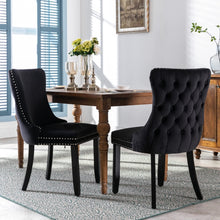 Load image into Gallery viewer, 2x Velvet Upholstered Dining Chairs Tufted Wingback Chair with Studs Trim Solid Wood Legs for Kitchen
