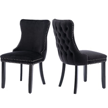 Load image into Gallery viewer, 2x Velvet Upholstered Dining Chairs Tufted Wingback Chair with Studs Trim Solid Wood Legs for Kitchen
