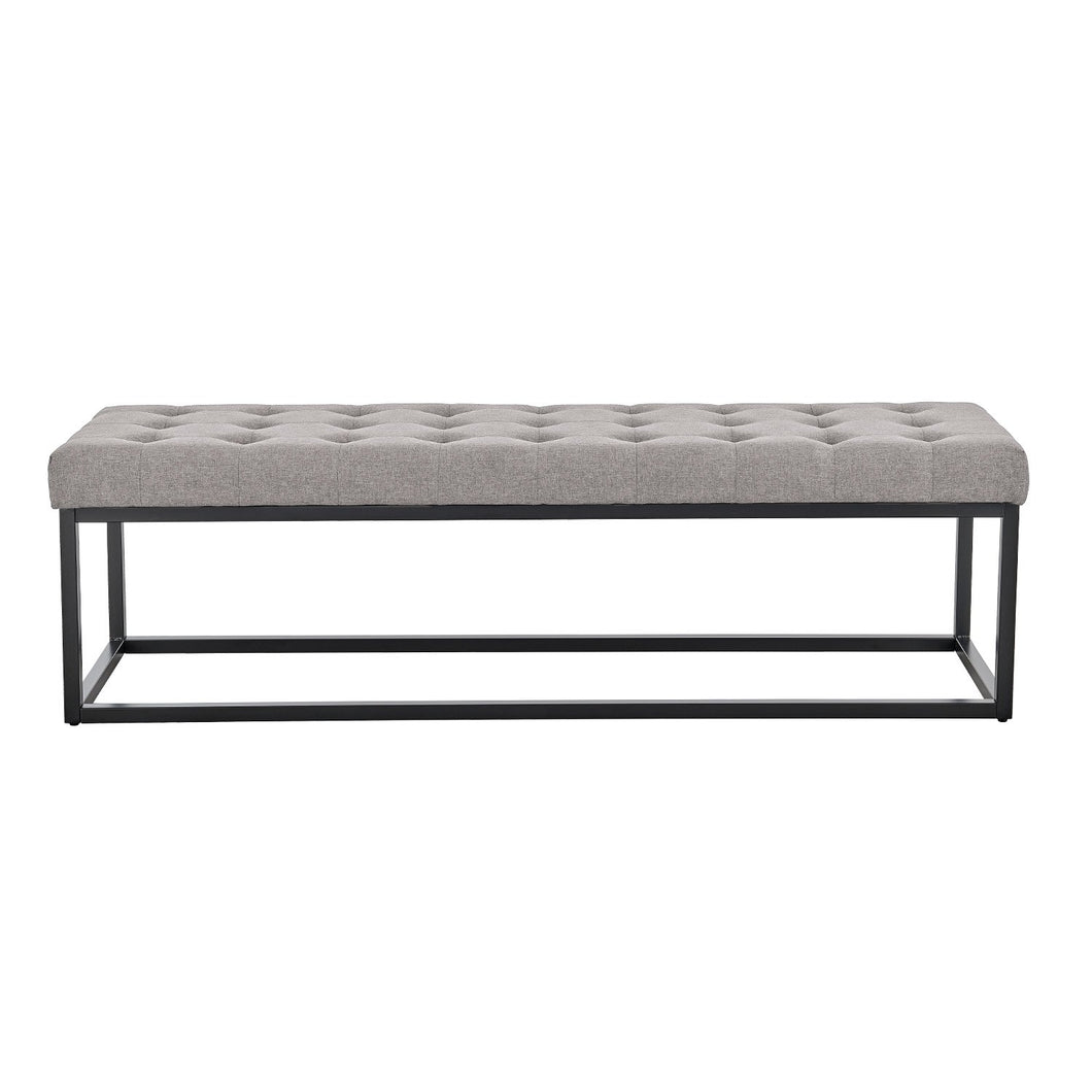 Button-tufted Upholstered Bench With Metal Legs - Light Grey Linen