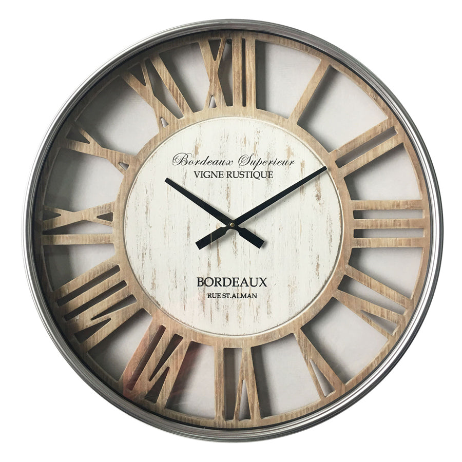 Hampton Wall Clock Natural Whitewash Glass Front